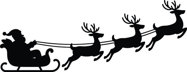 Fototapeta premium Santa claus riding sleigh with reindeer Vector
