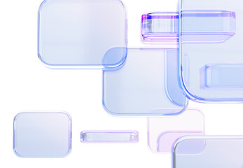 3d holographic glass morphism abstract geometric block pattern. Digital technology background with square and rectangle shapes. Crystal plates with blue purple gradient texture render
