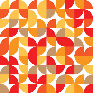 Retro-inspired geometric seamless pattern with colorful quarter circles perfect for modern abstract backgrounds textiles or branding