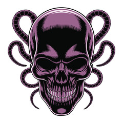 Purple Skull with Twisting Tentacles Illustration.