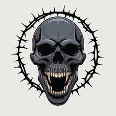 Skull Encircled by Barbed Wire Ring Graphic.