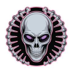 Skull inside circular gear frame design.