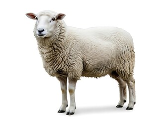 Fototapeta premium White Sheep Standing on a White Background Farm Animal Portrait.