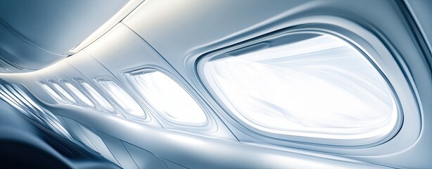 Realistic Airplane Window View with Sharp Lines and Soft Lighting in a CGI Rendering