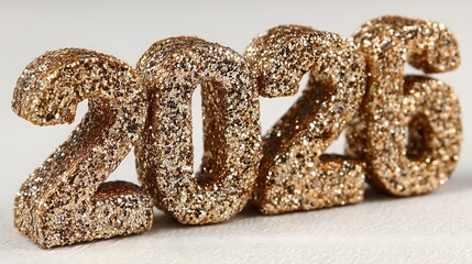 Golden glitter numbers celebrate the start of the new year with a bright display for 2026