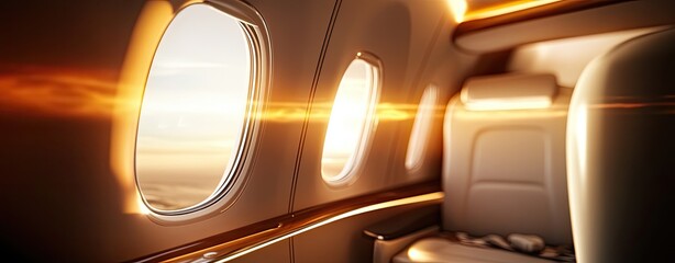 Realistic Airplane Window View with Soft Lighting and Sharp Focus on Interior Detail