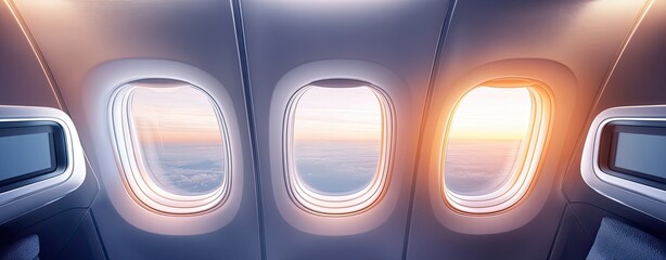 Realistic Airplane Window View with Stunning Sky and Cloud Details in Dusk Light