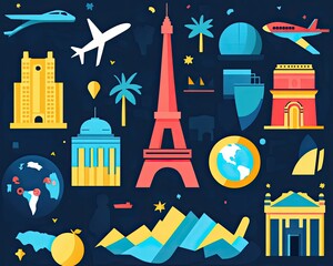 Bold Minimalist Vector Design for Travel Tuesday Featuring Iconic Landmarks and Elements