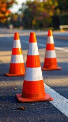 Road Cones Autumn Day.