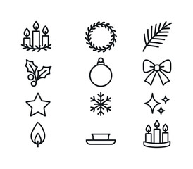 2026 Festive Icon Set. 2026 festive emblem set. Line outline icon set of 2026 festive emblem set: number 2,
