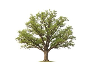 Obraz premium Majestic Oak Tree Isolated with Green Leaves on White Background.
