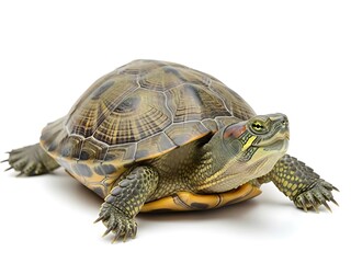 Obraz premium Turtle Reptile Isolated on White Background Close Up Detail of Shell and Head.