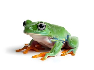 Obraz premium green frog with orange feet isolated on white.