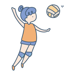 Cute Cartoon Playing Volleyball, Flat Style Vector