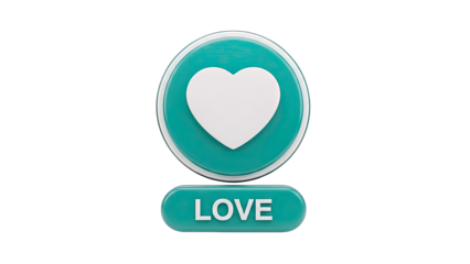 Love Button with Heart Icon on White Background