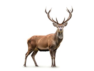 Red deer stag with large antlers isolated on white.