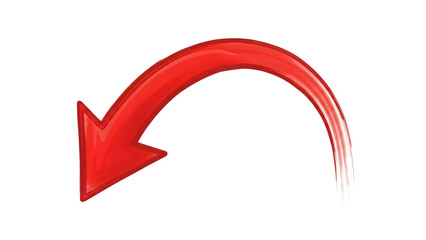 Red glossy arrow pointing downwards with white gradient tail isolated on a transparent background red arrow