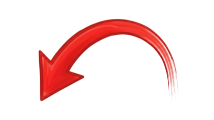 Red glossy arrow pointing downwards with white gradient tail isolated on a transparent background red arrow
