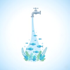 Clean Water Flowing with Aquatic Life