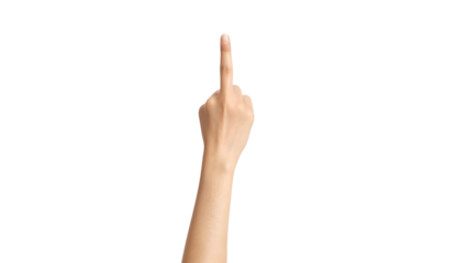 Hand pointing up with index finger, indicating direction, isolated on transparent background