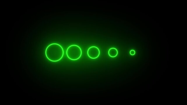 Neon green glowing circles in decreasing size on a black background rings