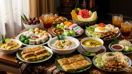 A delicious gourmet catering buffet table features a fresh salad and healthy vegetable appetizers served on white plates for a banquet lunch or hotel dinner