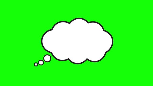 Cloud-shaped thought speech balloon, Animated text message icon. Popping up, Thinking. Cartoon, comic concept chat bubble with green background. 4k video