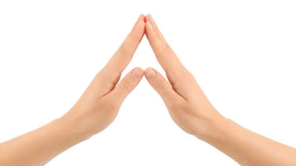 Two hands forming a triangle shape, symbol of protection or stability, isolated on transparent background