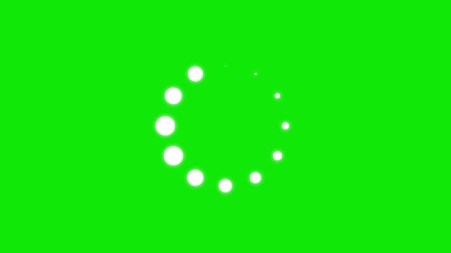 White circles loading indicator animation on green screen background progress waiting