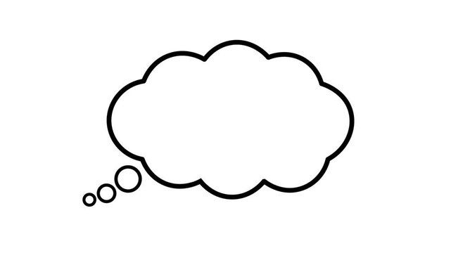 A thought cloud-shaped speech balloon against a white screen background. 4K animated video.