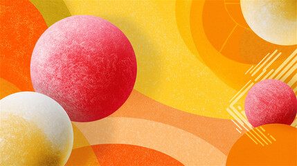 Abstract 3D background with colorful spheres and flowing gradients in orange and yellow tones. Modern geometric design for banners, wallpapers, and ample copy space.