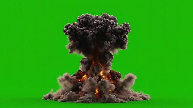 Massive Atomic Bomb Explosion Mushroom Cloud Green Screen
