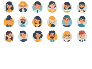 Fototapeta premium Collection of diverse flat vector avatars representing various people and professions in circular frames isolated on transparent background
