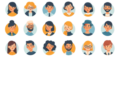 Collection of diverse flat vector avatars representing various people and professions in circular frames isolated on transparent background - Powered by Adobe
