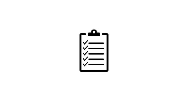 Animated of completed checklist with checkmark animation on white background. Approval and success checkmark with boxes being ticked, 4k video