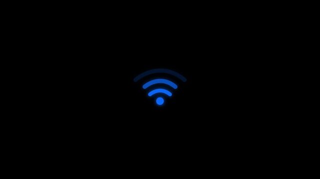 Abstract royal blue fade wave wifi signal icon on black background. Animated of wifi icon motion graphic overlay looped animation.