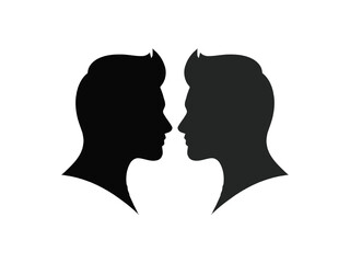 Silhouettes of a man and a woman facing each other in profile