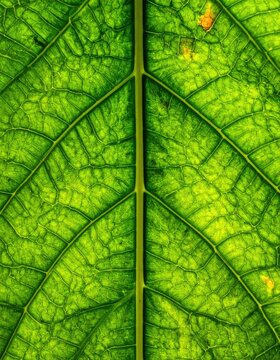 Extreme close-up macro photograph highlighting the intricate vein structure of a vibrant green leaf.