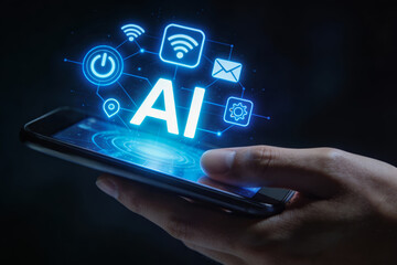 Futuristic ai technology trend human and ai collaboration for innovation on smartphone screen with network connection
