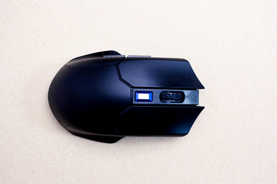 black wireless gaming mouse isolated on white background, Office wireless optical USB mouse computer