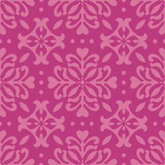 Pink Ornamental Floral Seamless Pattern with Heart Motifs and Soft Symmetrical Decorative Shapes for Valentine’s Day and Romantic Design Projects