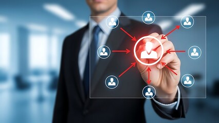 Businessman interacting with digital network diagram in office