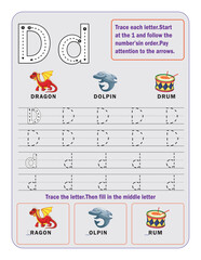 Letter D Tracing Worksheet &ndash; Uppercase and Lowercase Handwriting Practice