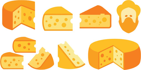 Set of cheese parts and slices icon clip art collection flat illustration sticker printable