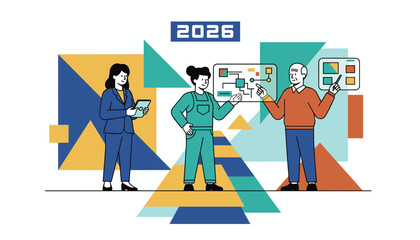 Team collaboration meeting reviewing data and strategy for future goals 2026