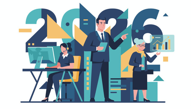 Business team planning 2026 strategy leadership customer support and financial growth goals - Powered by Adobe