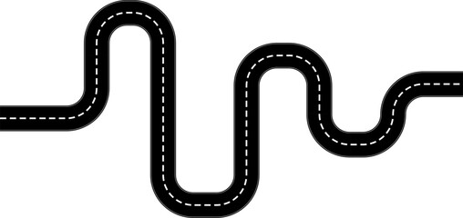 Fototapeta premium Roadmap curvy road. Roadmap with stages. Top view on a curved highway road map. Roadmap diagram Vector illustration, PNG, JPG. 