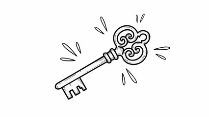 Vintage Ornate Key With Swirling Design And Sparkles.