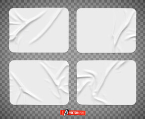 Vector realistic illustration of white rectangular stickers on a transparent background.