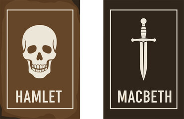 Shakespeare play cover set Hamlet skull Macbeth dagger